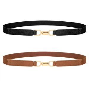 Women Elastic Thin Belts For Dress Skinny Stretch Plus Size Black Brown 3811